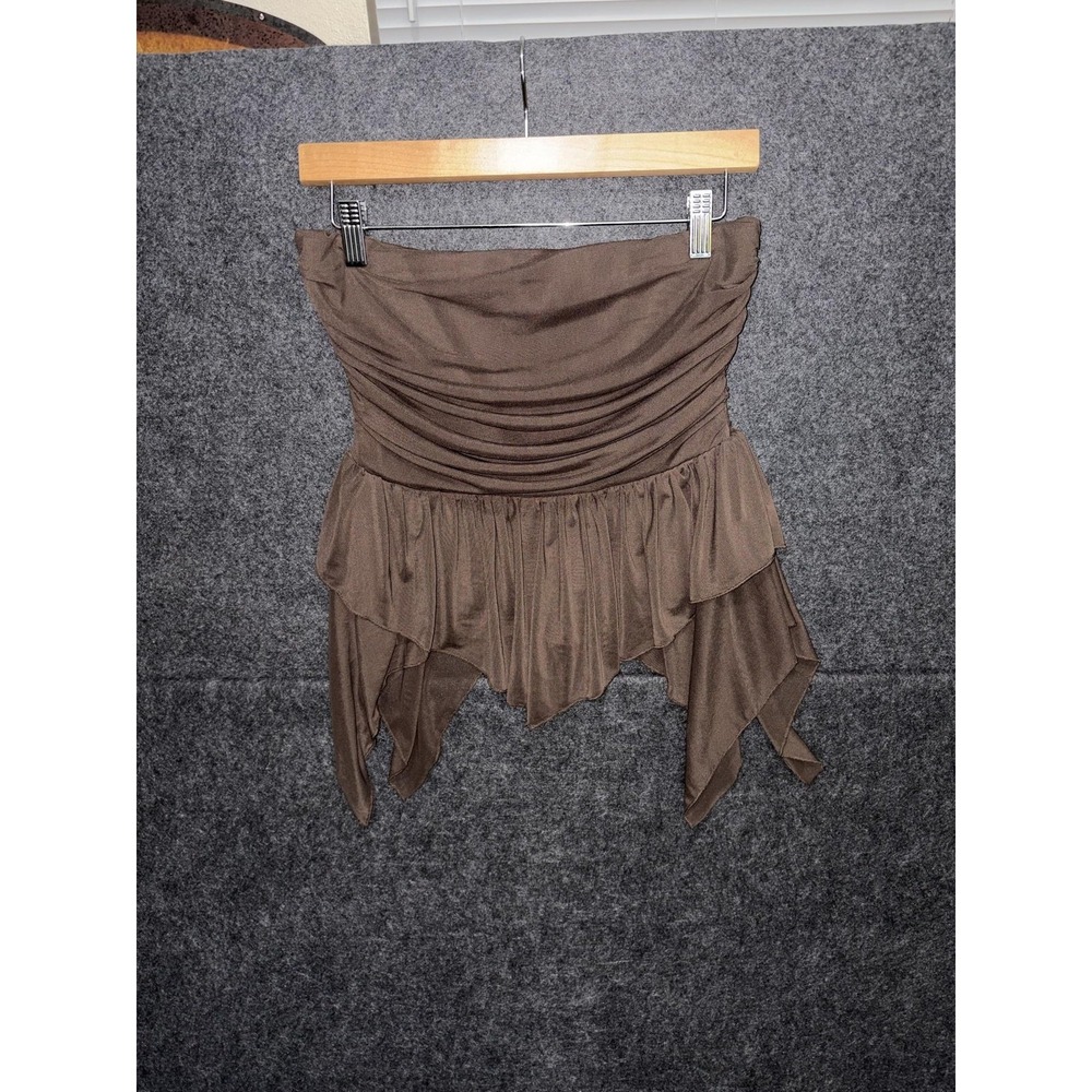 Blouse Womens Small Brown Strapless Handkerchief Hem Fairy Fae Grunge Goblin